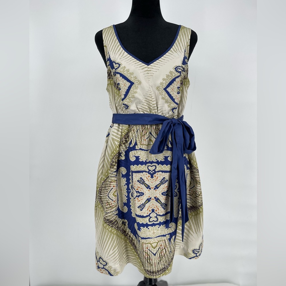 Anthropologie Edme & Esyllte‎ Kerchief Silk size S Blue and Green with Sash EUC